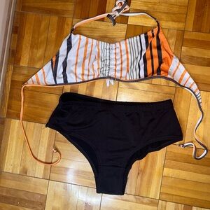 Striped Orange and Black Bikini Set